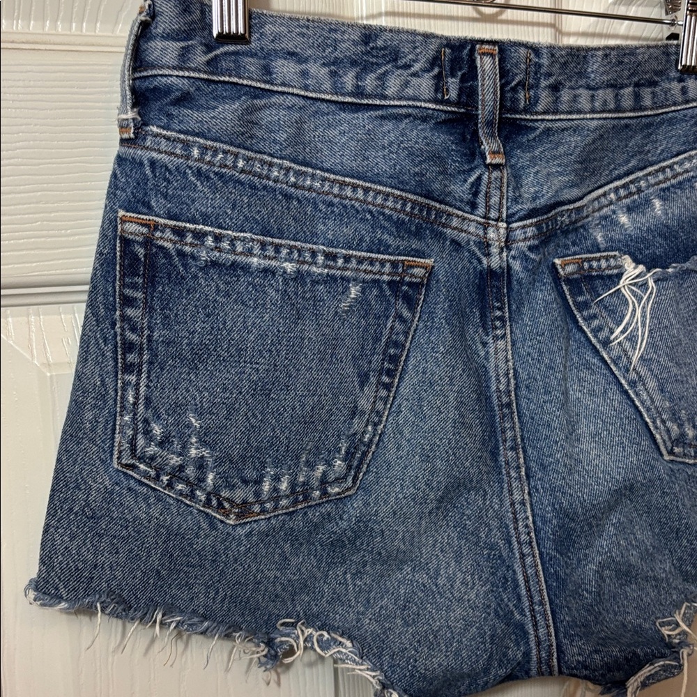 Agolde Blue Distressed Denim Cutoff Shorts - Picture 7 of 10